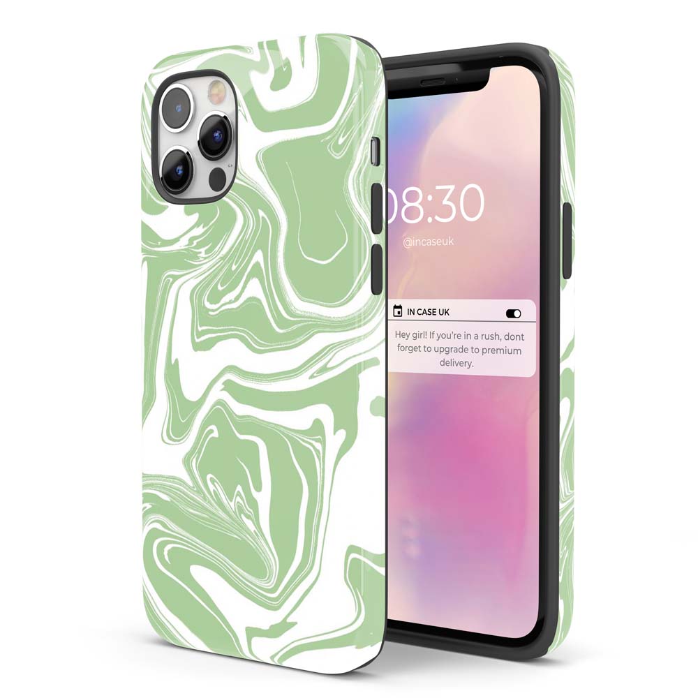 Green Spill - Green and White Tie Dye iPhone Case 