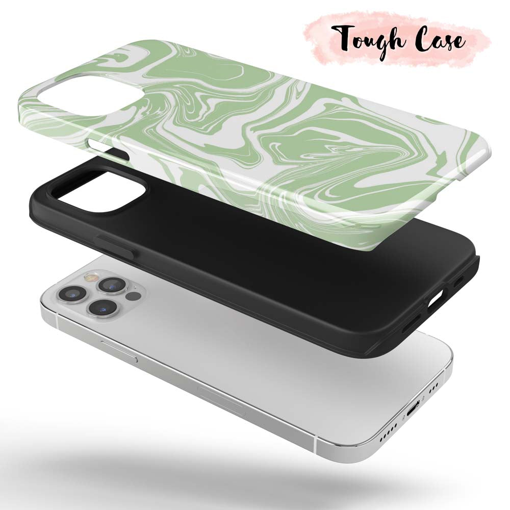 Green Spill - Green and White Tie Dye iPhone Case 